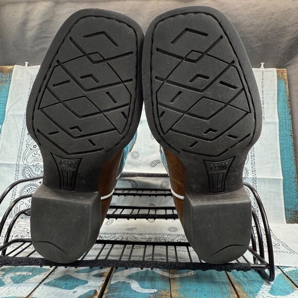 Ariat Crossfire Unisex Youth Size 2.5 Teal Blue Brown Cowboy Boots 10005989 - Picture 6 of 10